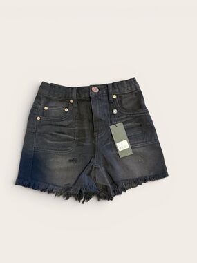 One Teaspoon Girls Black Denim Shorts Size 9-10 Distressed Frayed Hem NWT